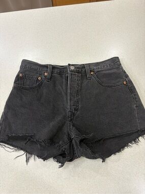 Levi's Black High-Rise Distressed Denim Shorts